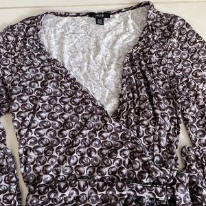 Jacob Purple Patterned Crossover Belted 3/4 Sleeved Top